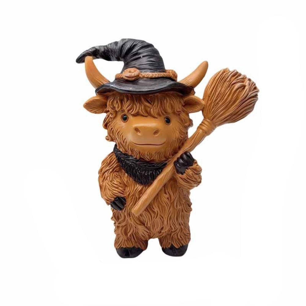 Halloween Tabletop Ornament Resin Christmas Highland Cow Statue Funny Decorative Cow Figurine Cute Animal Sculpture Party
