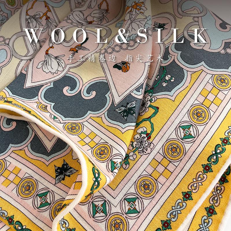 Autumn and winter high-end silk wool scarf silk scarf women's square scarf mulberry silk shawl for mother versatile