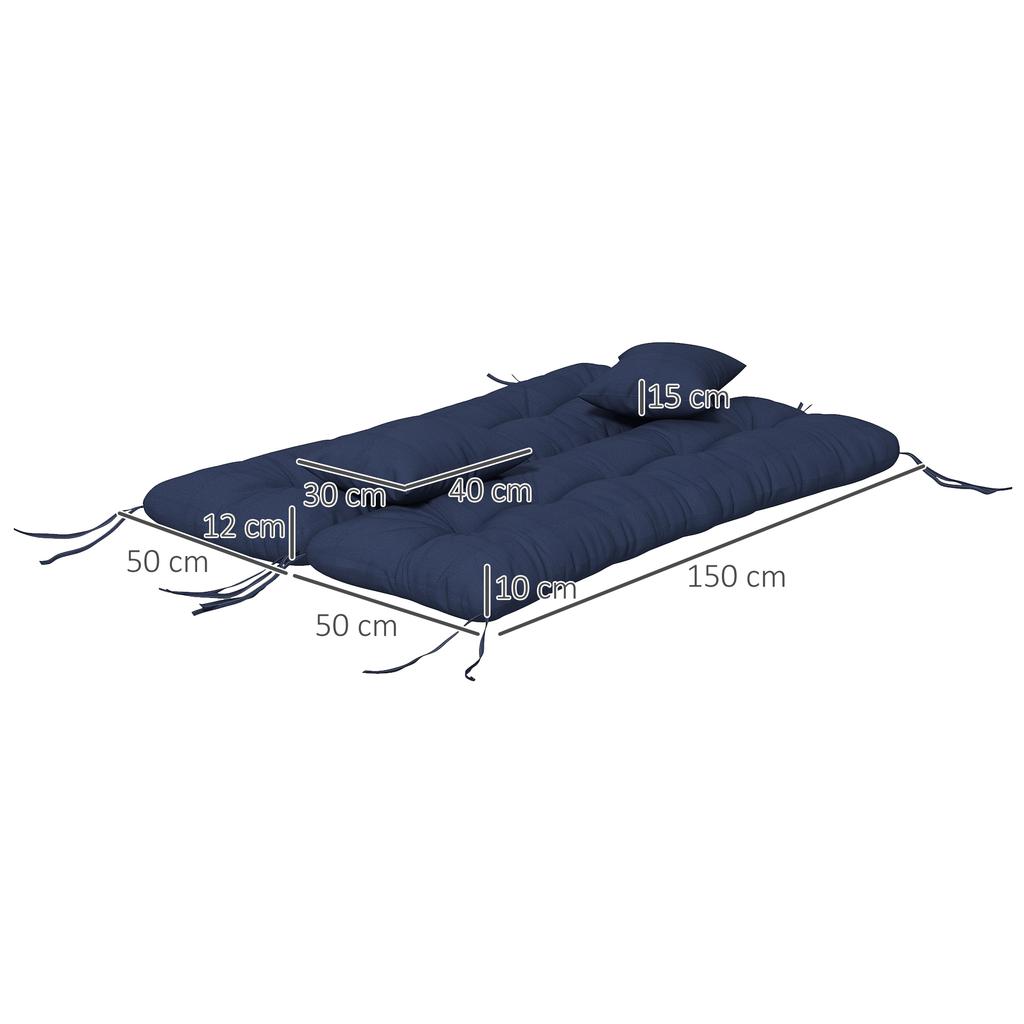 4-Piece Seat Cushion Set, 150x50 cm Water-Repellent Chair Cushions with Ties, 10cm Thick Navy Blue