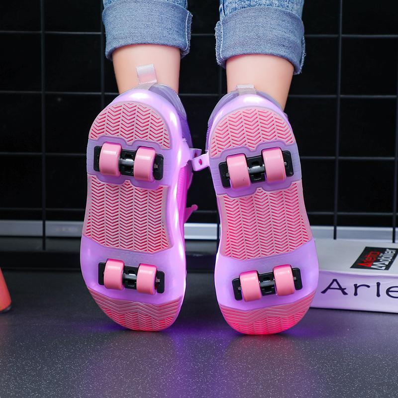 Четырехколесные новые сетчатые светодиодные прогулочные туфли с вращающейся кнопкой детские роликовые коньки обувь для девочек прогулочные туфли для мальчиков