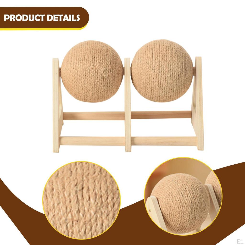 Cat Scratching Ball Interactive Exercise Toy Wooden Furniture Protector Scratcher with Stand for