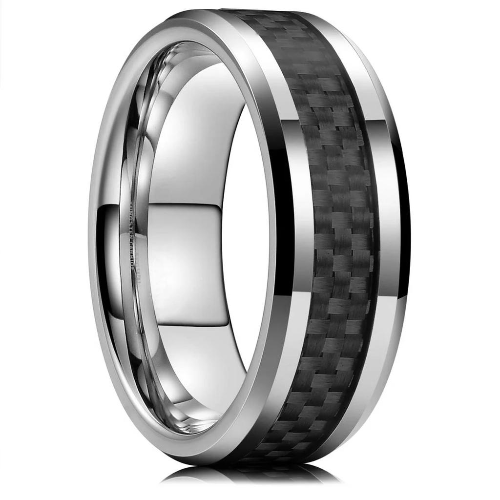 Vintage CopperColor Titanium Stainless Steel Rings for Men Black Carbon Fiber Ring Wedding Jewelry Christmas Gift Accessories