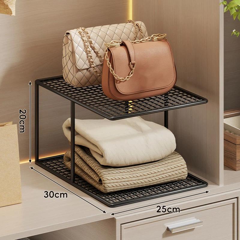 Stackable Metal Mesh Closet Shelf Organizer Multi Tier Storage Rack For Wardrobe Cabinet