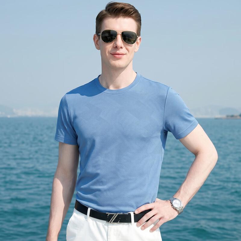 Мужская футболка Antonio из смесовой ткани с жаккардовым твиловым плетением, 30% шелка-тусса, с коротким рукавом, легкая роскошь