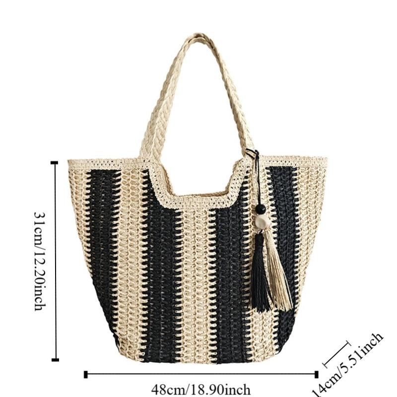 Beach Straw Crochet Bag Summer Women's Handbags Fashion Striped Shoulder Bag Travel
