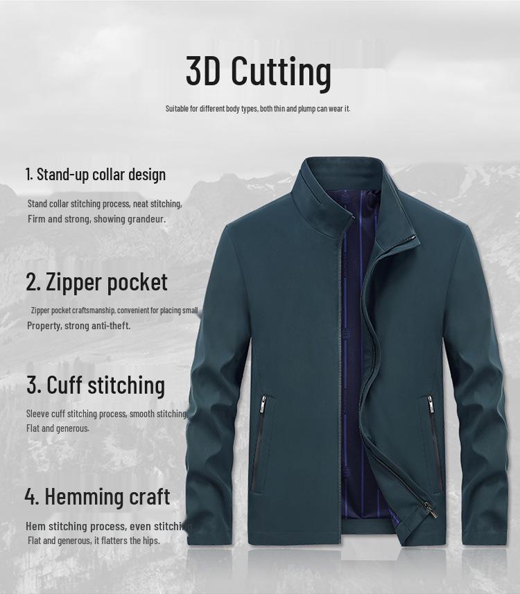 Модная мужская осенняя куртка в стиле business casual с воротником-стойкой 2022: Свободная рабочая одежда для папы среднего возраста