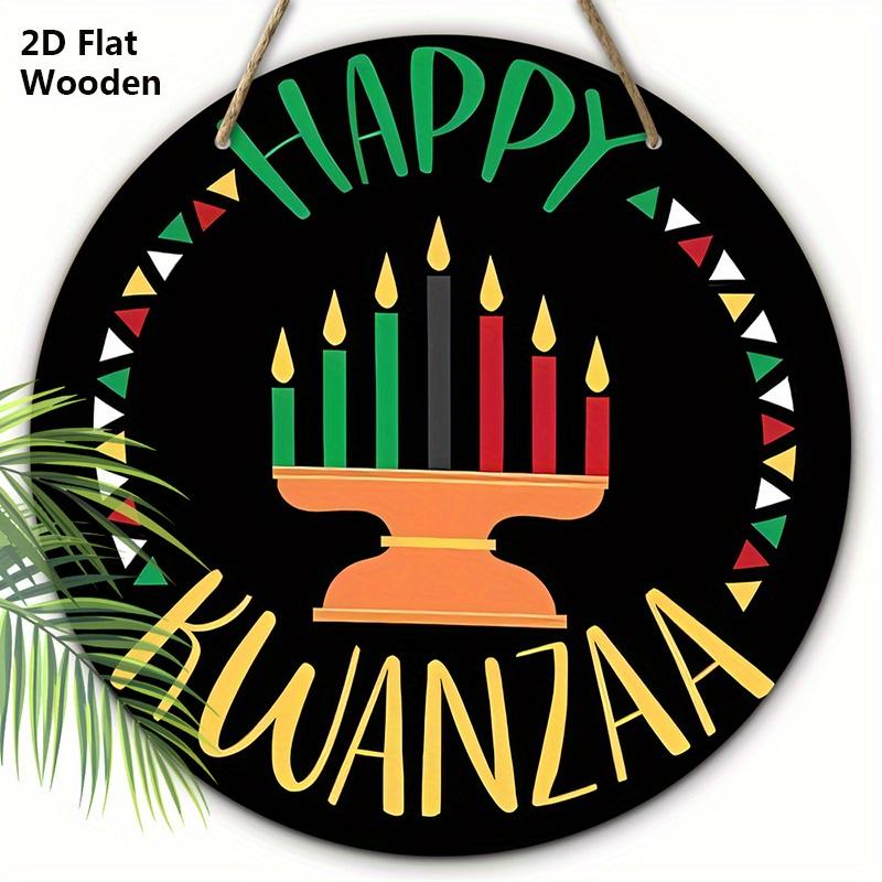 Happy Kwanzaa Simple Wooden Sign - Classic Round Sign for Front Door, Wall Hanging Decor - Ideal Kwanzaa Decoration