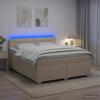 Box Spring Bed with Mattress and LED Cream 140 x 190 cm Fabric