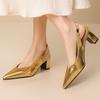 Luxury Women's High Heels Fashion Slingback Gold Silver Short Heeled Party Wedding Shoes Ladies Point Dress Pumps Elegant 2025