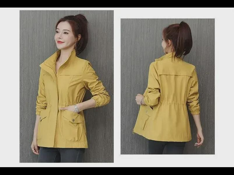 Однотонная двухслойная приталенная ветровка в корейском стиле для женщин на осень