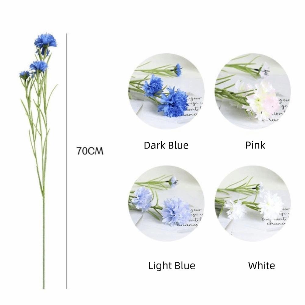 3 Forks/Bouquet Long Branch Artificial Flower Starry Cornflower Blue Color Silk Cornflower Silk Material Fake Flowers