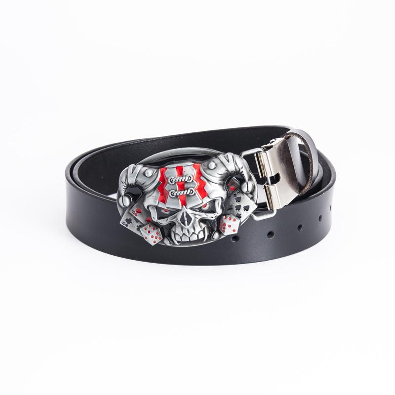 Cowhide Men's Belt - Personalized Barber Stylist Exclusive with Clown Skull Design