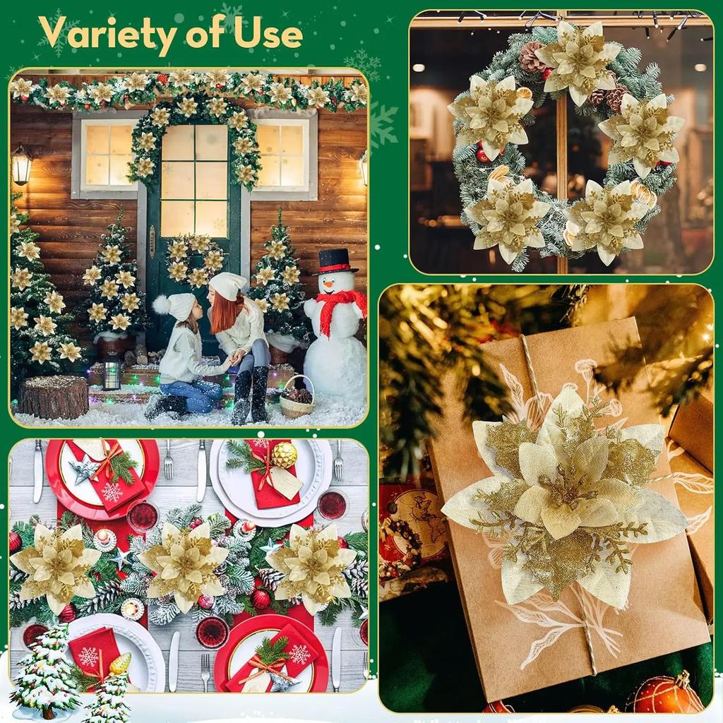 Large Artificial Christmas Flowers Glitter Xmas Tree Ornaments DIY Wreath Simulation Floral Wedding New Year Party Home Decor