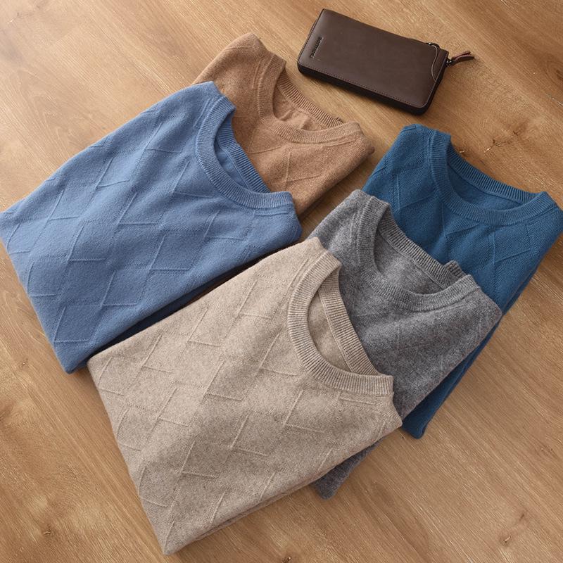 Мужской кашемировый свитер - Коллекция Осень/Зима: Круглый вырез, Свободный крой, Однотонный, Трикотажный пуловер в стиле business casual