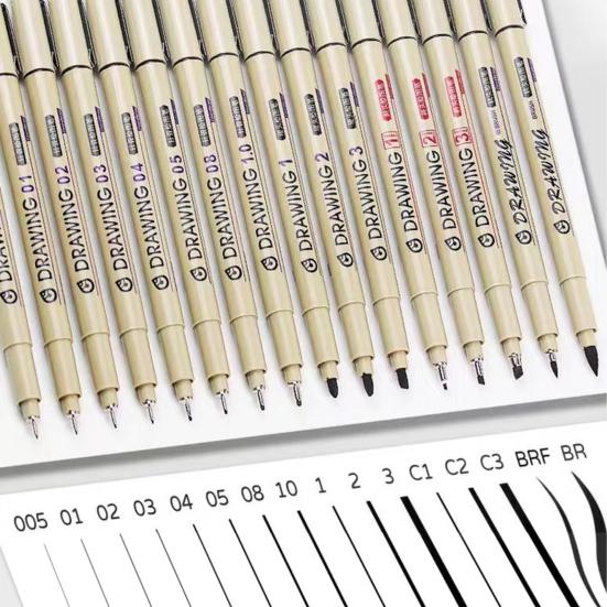 12 шт. ручек для рисования, набор микроручек для рисования, водостойкие пигментные чернила, гладкий нейлоновый наконечник, неразмазывающиеся ручки для художников