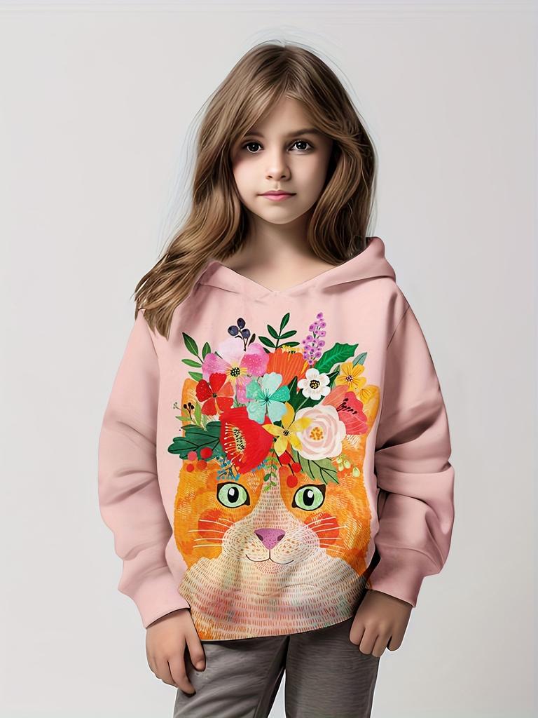 Толстовка с капюшоном для девочек с рисунком кота из мультфильма, детская одежда для девочек от 1 до 12 лет, удобная толстовка с длинным рукавом, детская одежда