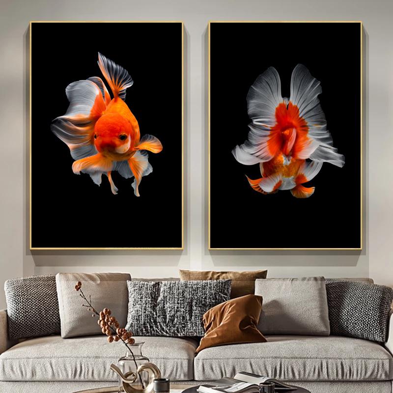 Fish, Prints On Canvas, Entrance Painting, Abstract Poster with Goldfish, Modern Home Decor for the Bedroom