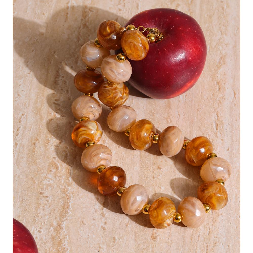 Eetit Круглые бусины из смолы Ручная работа Ожерелье 2025 Женское Водонепроницаемая Нержавеющая сталь Персонализированные Осенне-зимние украшения Новинка