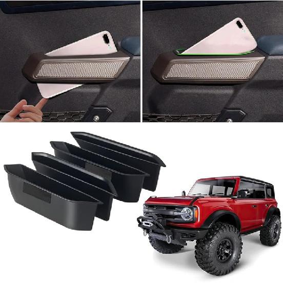 WDG Контейнер-органайзер для ручки двери Для Ford Bronco 2024 2025 Аксессуары для интерьера автомобиля, ABS Передняя и задняя боковая ручка двери Карман для телефона