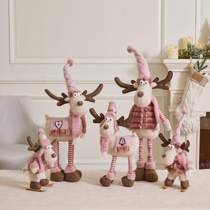 Christmas Plush Snowman Elk Figurine Retractable Standing Xmas Decor Gift