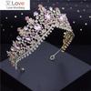 Baroque Pink Crystal Tiara Bride Crown Headbands Queen Tiaras And Crowns Bridal Diadem Wedding Hair Jewelry Head Ornaments