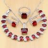 Rectangular Colorful Jewelry Set Pigeon Blood Red Necklace Earrings Rings Bracelets