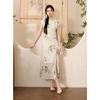 SanCai 2025 Spring New Chinese Style Floral Print Mesh Long Dress
