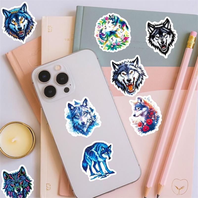 10/30/56PCS Cartoon Wolf Colored PVC Sticky Sticker Aesthetic DIY Decoration Scrapbooking Hand Accounting Supplies