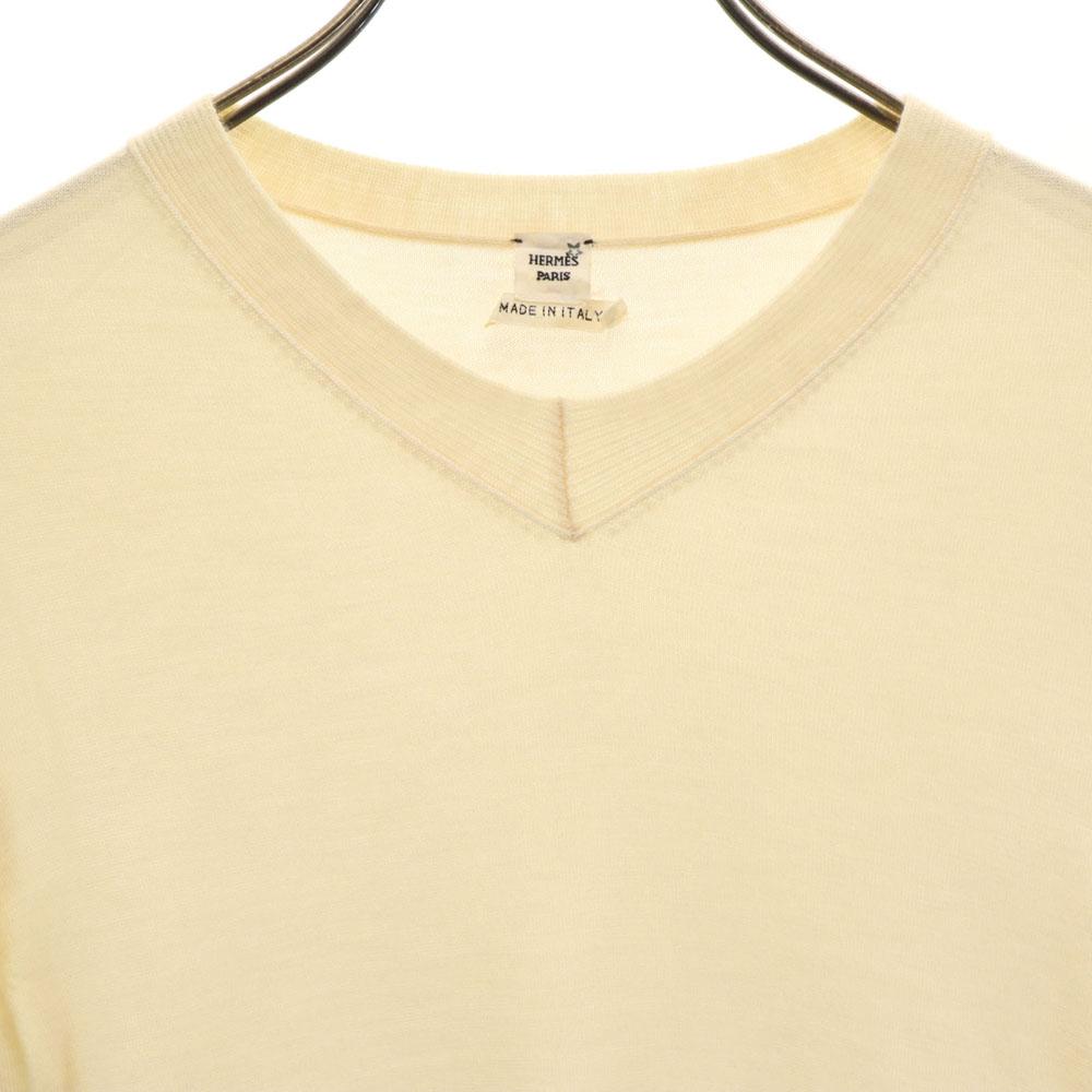 Hermes Итальянский кашемир С длинным рукавом С запахом на животе В рубчик Свитер с V-образным вырезом 38 Женский Б/у