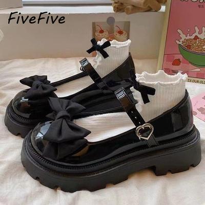 FiveFive Женские туфли на платформе с милым бантом Туфли Мэри Джейн Женские туфли с пряжкой на ремне