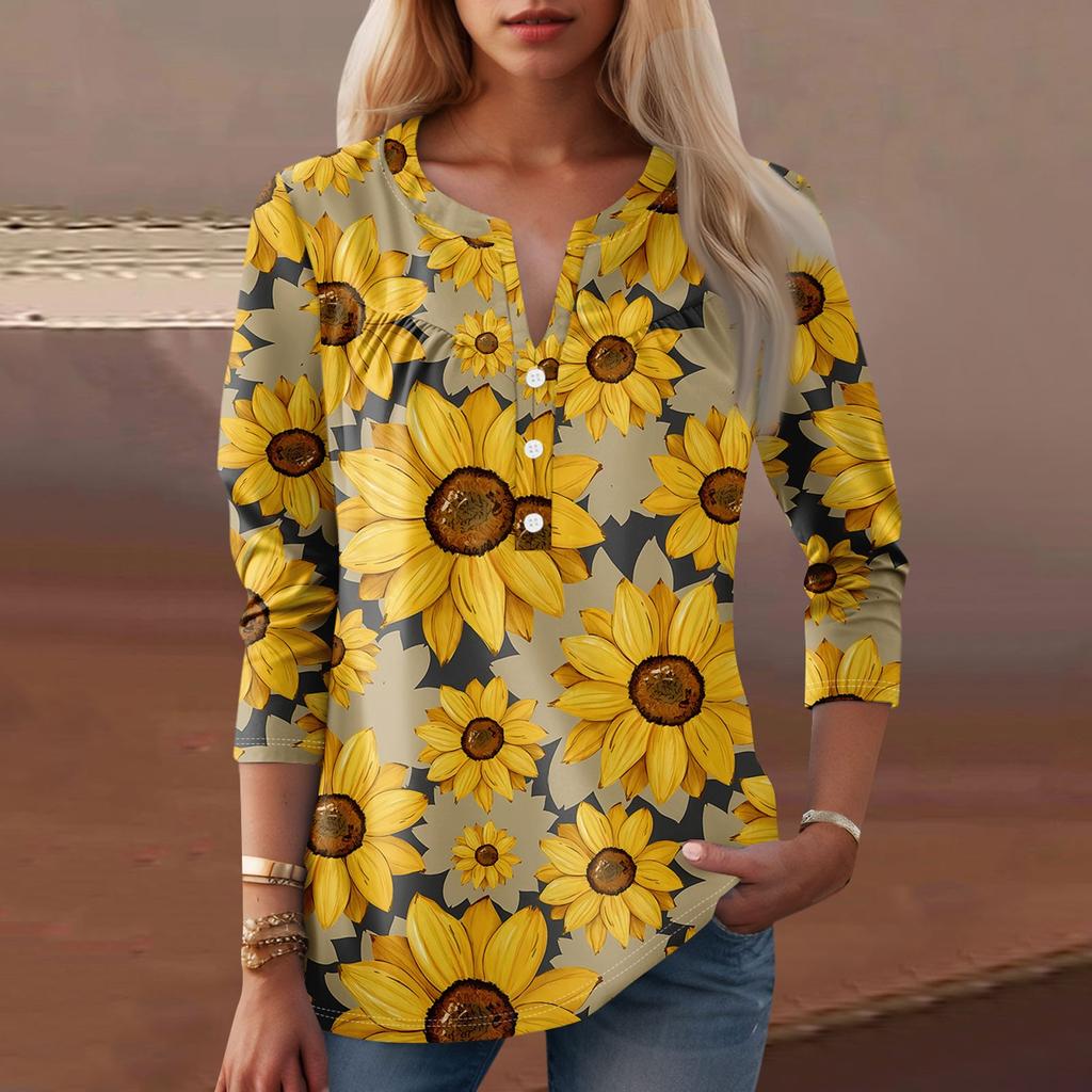 Women's Fashion Casual Long Sleeve Round Neck Floral Print Top