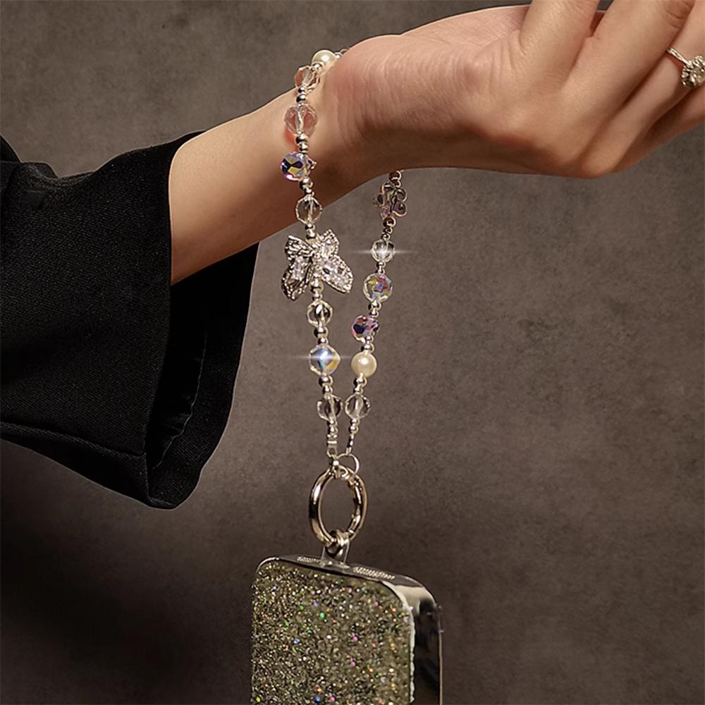 Роскошный кулон-бабочка с бриллиантами, ремешок для мобильного телефона, чехол для телефона, ремешок на запястье, шнурок для ключей, блестящая цепочка с горным хрусталем