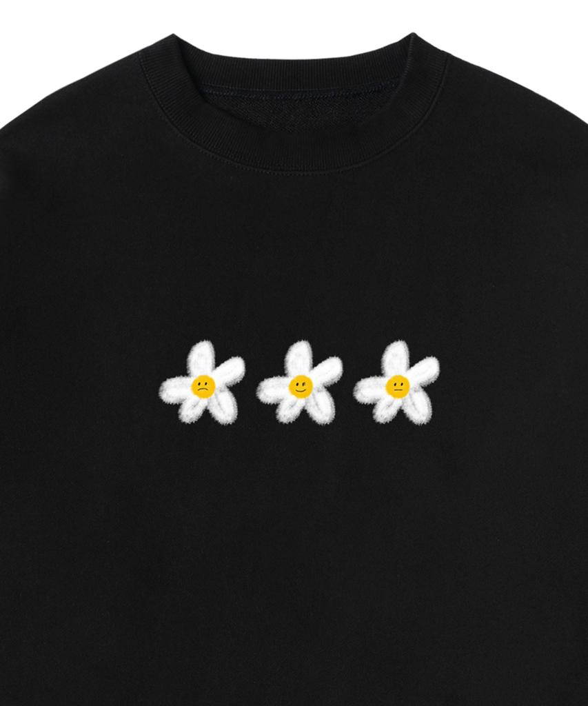 GRAVER [Unisex] 3 Painting Flower Smile Sweatshirt_Black