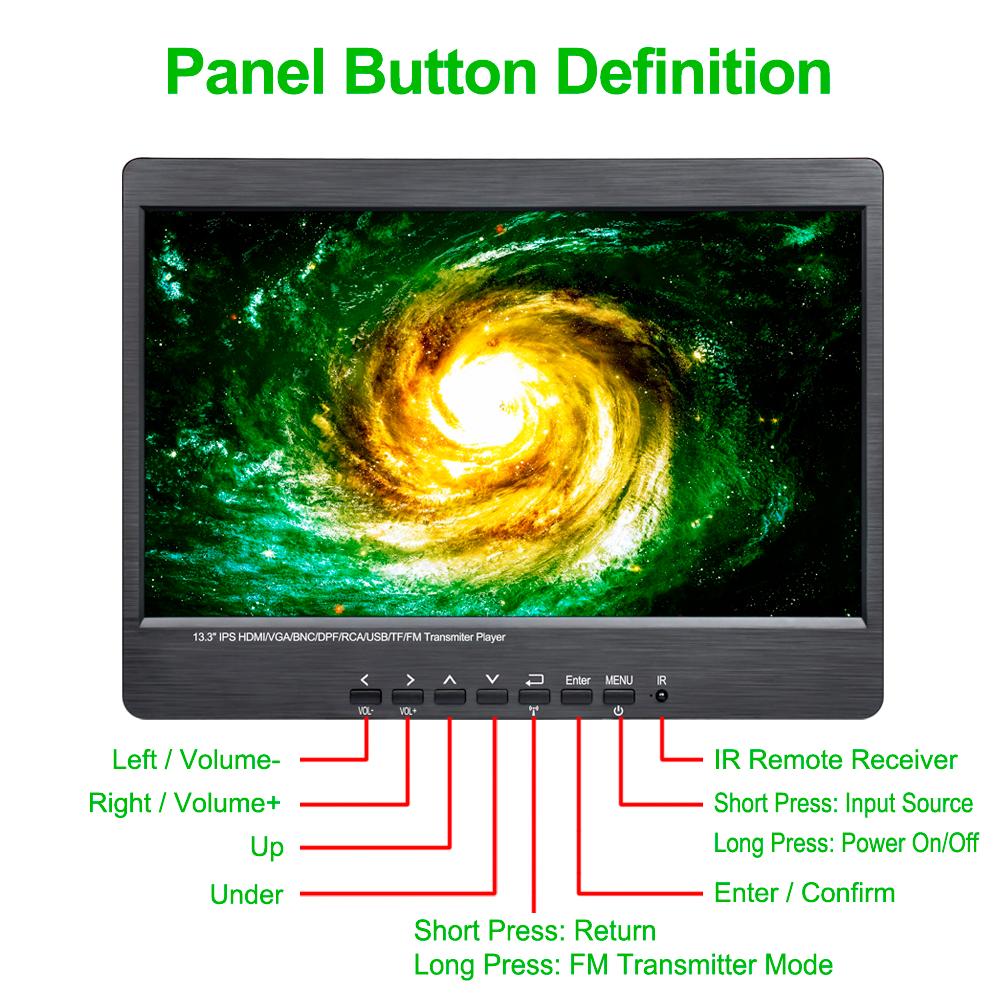 13,3-дюймовый IPS-дисплей, автомобильный подголовник, MP5-видеоплеер, 2K, 1920*1080, экран, электронный альбом, AV, HDMI, VGA, BNC, вход, 2*2 Вт, динамик