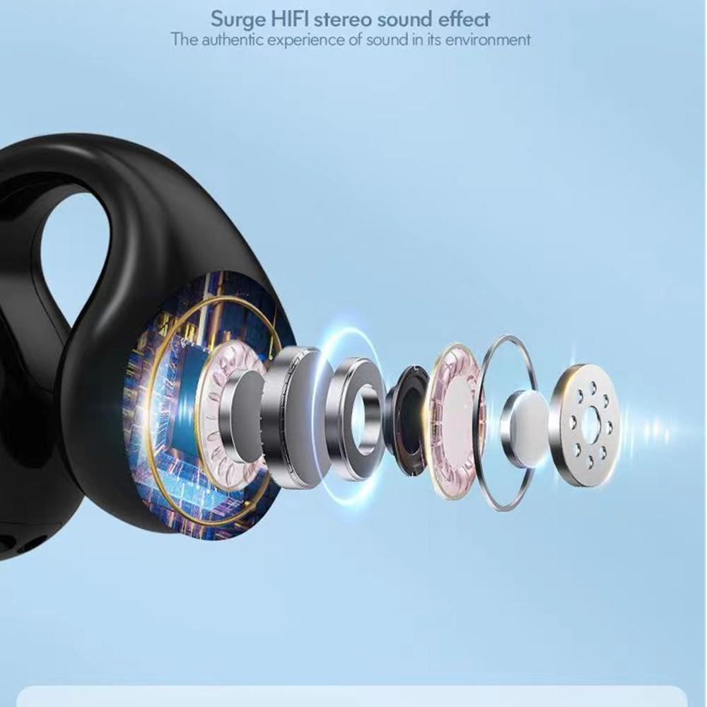 Спортивные наушники с зажимом для ушей Беспроводные наушники Bluetooth 5.3 Безболезненное ношение гарнитуры TWS Водонепроницаемые стереонаушники HiFi с шумоподавлением