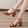 Fashion Korean Version Fashion Open Toe Sandals 2024 Summer New Casual Square Headed Thick Heel Roman Woven Band Anti-Slip High Heels
