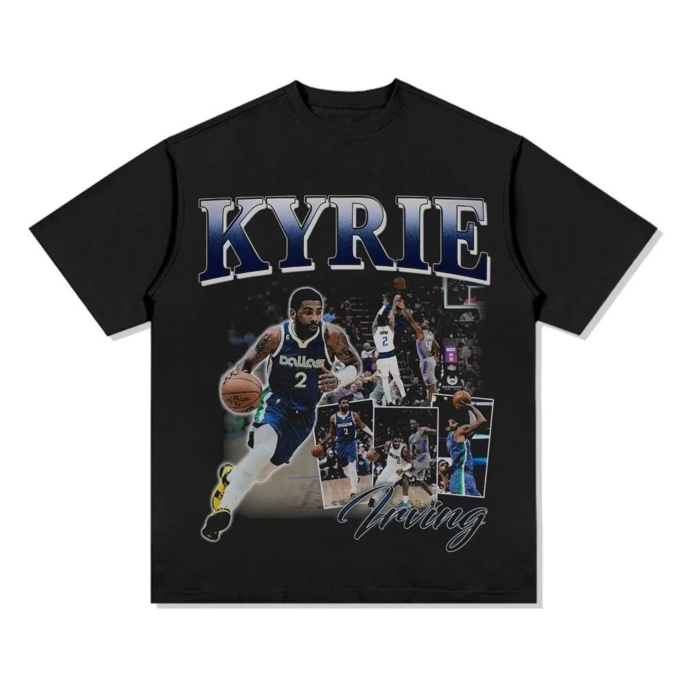 Винтажная футболка оверсайз с графикойKyrie Irving Dallas Mavericks #2, Бутлег, Стритвир NBA, Повседневный топ унисекс