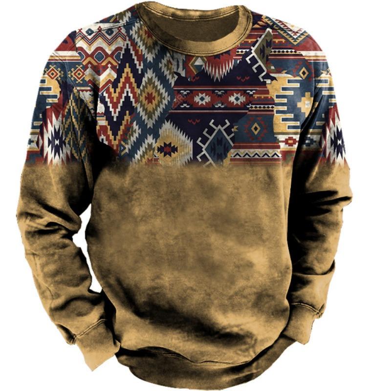 Зимняя мужская футболка с длинным рукавом Harajuku Ethnic Wind Graphics Vintage Clothes Pullover Shirt Casual Street Loose Casual Tee Top