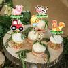 8pcs New Farm Animal Tractor Theme Cupcake Topper Cover for Men's and Women's Birthday Parties Gift Cupcake Selection Props