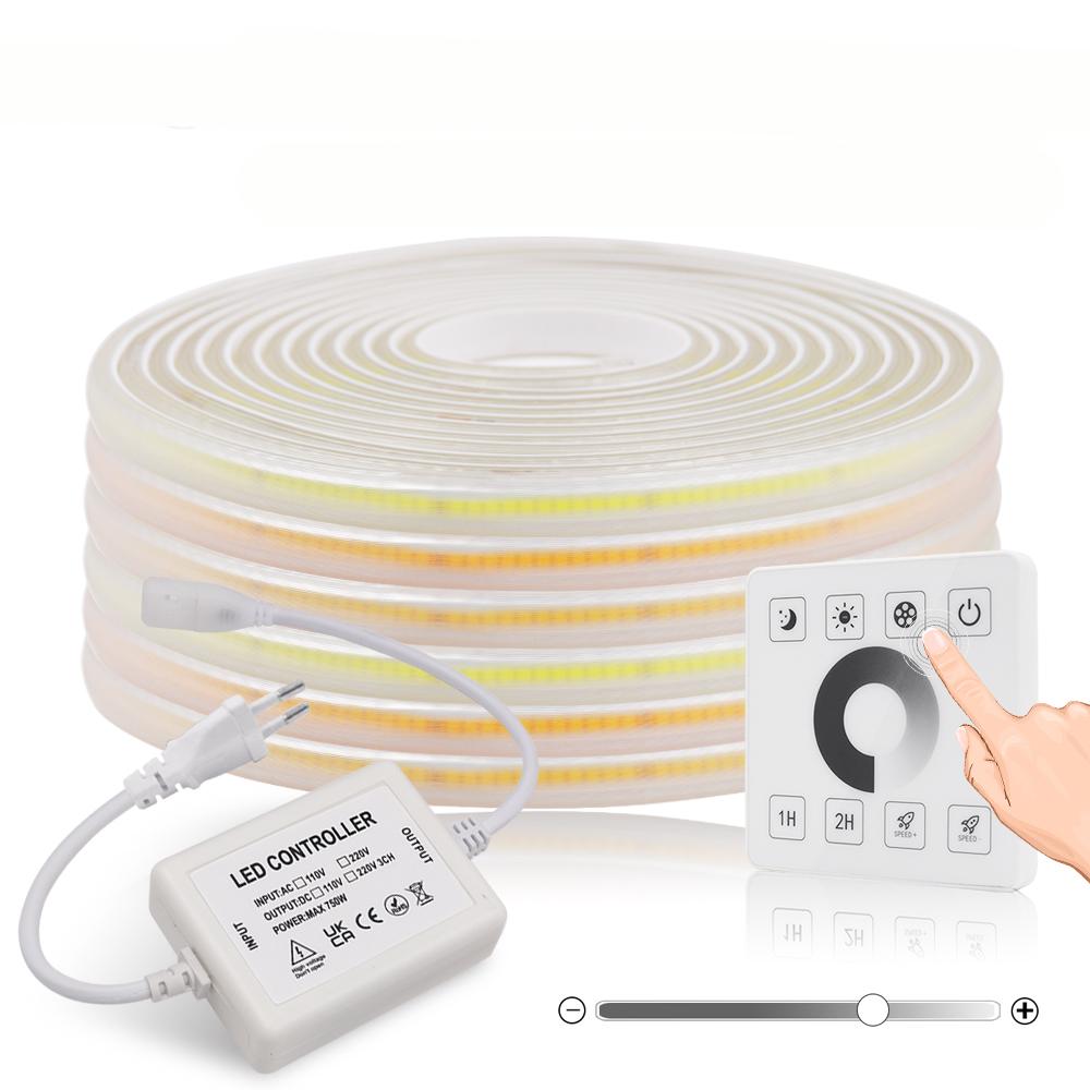 220V Tuya Wifi COB LED Strip Light Bluetooth Wall Touch Dimmable 23key Remote 750W Controller Kit 288Leds/m Waterproof Flex Lamp