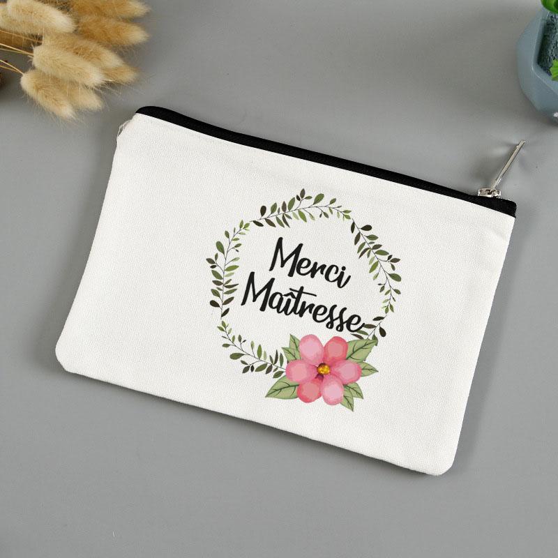 Teacher's Day Gift Thank You Mistress Print Makeup Pouch Zipper Lipstick Storage Women Canvas Cosmetic Bag Teacher Clutch Bag