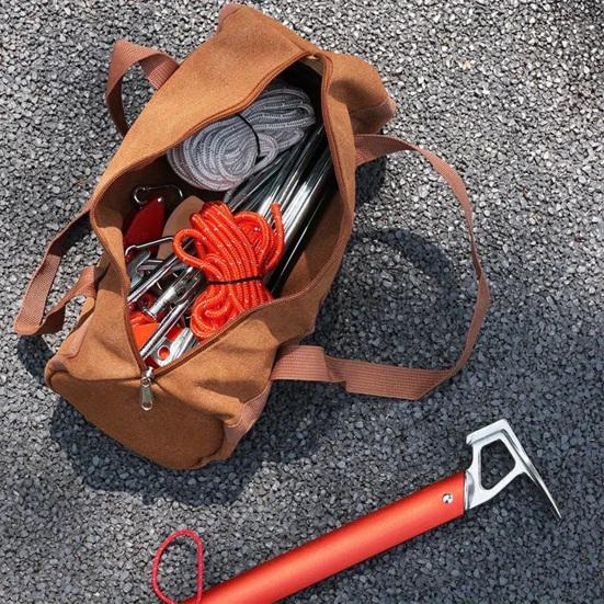 Outdoor Camping Tools Bag with Handle, Tent Stake Peg Rope Storage Pouch, Waterproof Canvas Hiking Gear Organizer Tote with Zipper