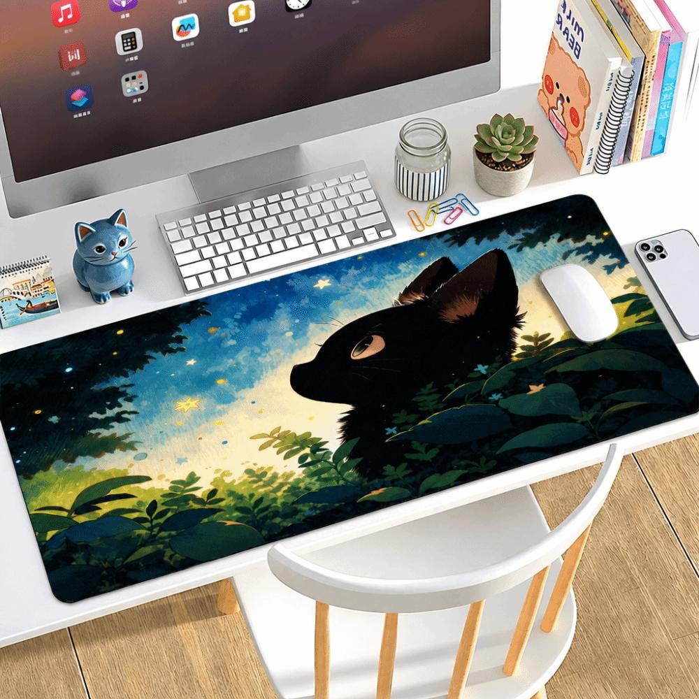 Non Slip Black Cat Mouse Pad Extra Large Desk Pad Cute Desk Pad Protector for Computer Desk