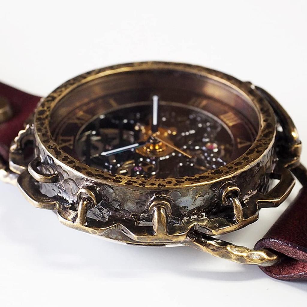 KINO Часы ручной работы Автоматические Скелетон Задняя крышка Кинопанк Черная латунь Винно-коричневый [K-18-BR-WI]
