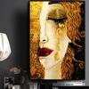 Big Large Picture Paintings On The Wall Modern Female Portrait Poster Canvas Wall Art Golden Picture for Home Room Design Girl No Frame
