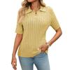 Summer Women's Short Sleeve Lapel Stranded Flower V-Neck Knitted Pullover Sweater