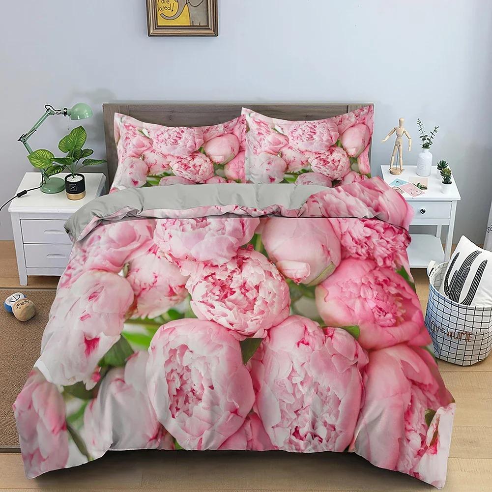 3D Rose Flower Duvet Cover Queen King Double Bedding Set Quilt Cover with Zipper Closure King Size Polyester Quilt Cover