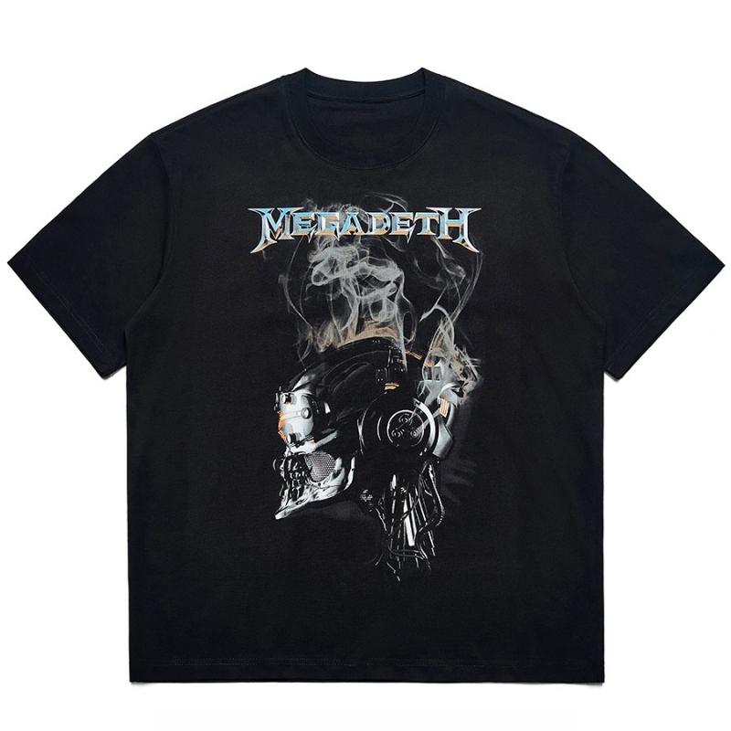 Американская рок-хэви-метал группа Megadeth Хлопковая футболка Плотный хлопок Свободная Повседневная Ретро Мужская с коротким рукавом - Мужская летняя Хлоп...