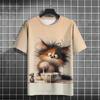 Футболка с забавным рисунком в виде животного на 3D-принте, мужские милые футболки с рисунком кота, повседневная свободная уличная одежда, футболка с коротким рукавом, свободная одежда, топы