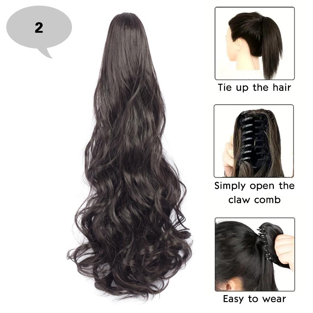 MERISIHAIR Synthetic 22 Inch Long Straight Claw Clip In Ponytail Extension Black Golden Brown Ponytail For Women